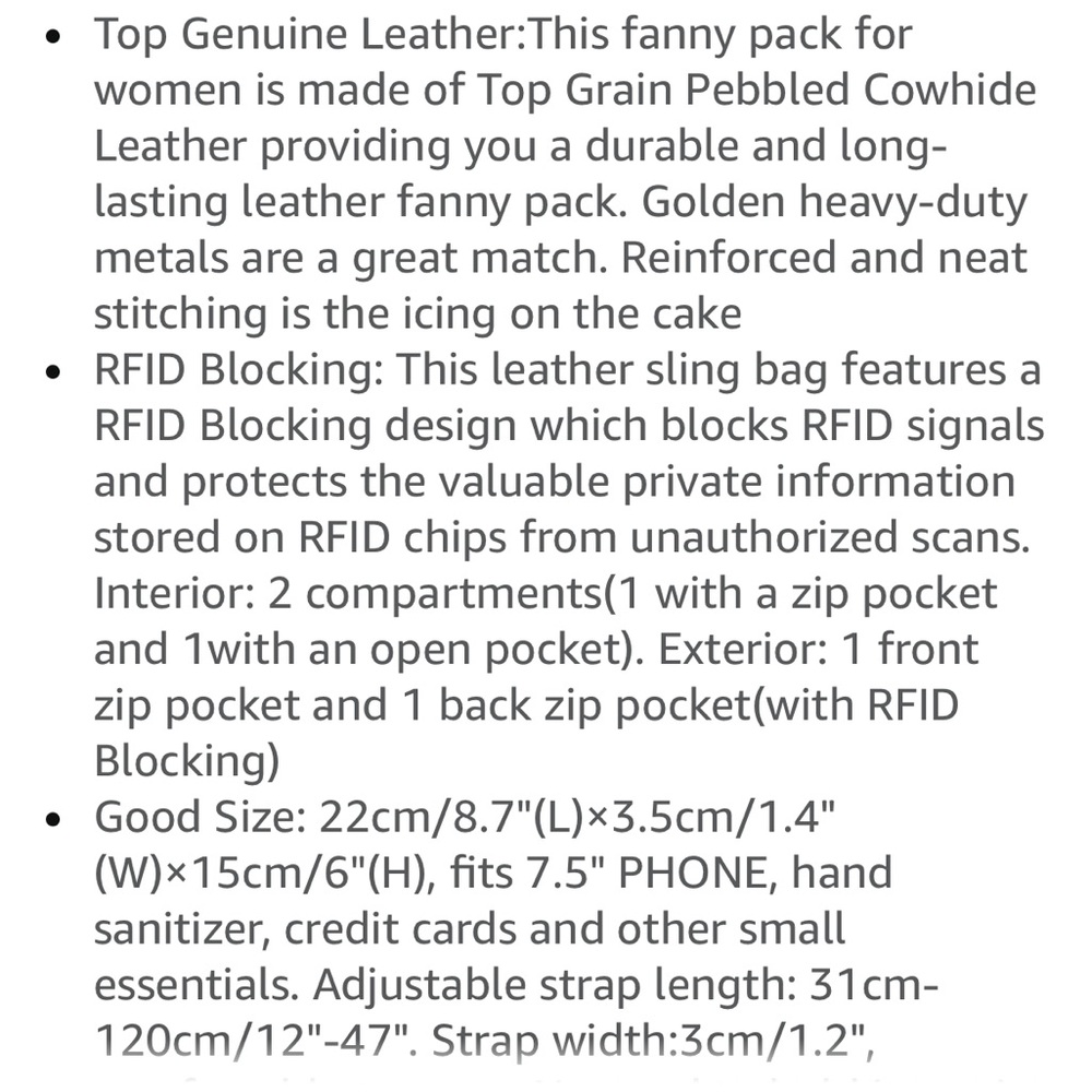S-Zone Genuine Leather RFID Blocking Fanny Pack in Off White/Cream. - Picture 13 of 14